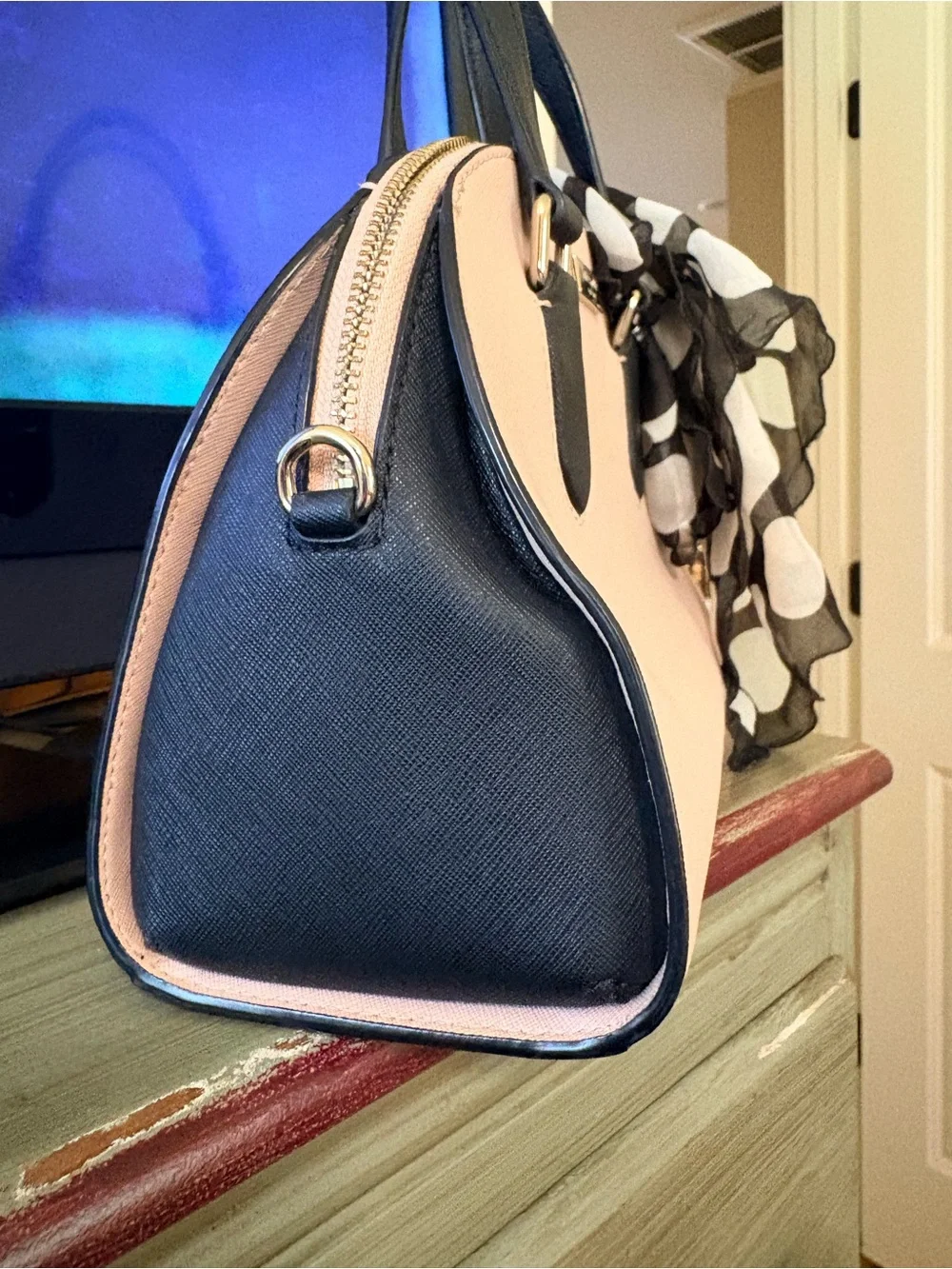 kate spade Pink and Black Dome Satchel with Scarf Accent